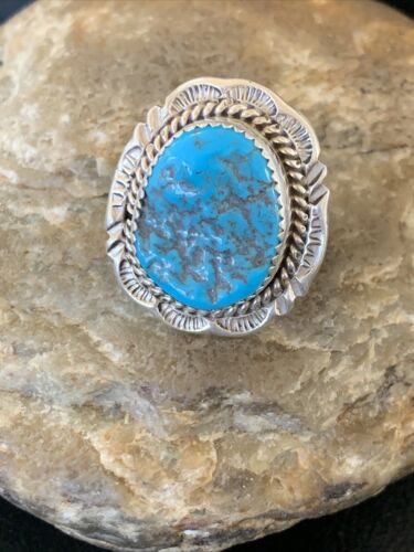 Southwestern Navajo Blue Kingman Turquoise Ring | Sterling Silver | Sz 8 | 12210