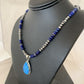 Navajo Pearls Necklace with Lapis, Turquoise, and Blue Opal Pendant | Sterling Silver | 1171