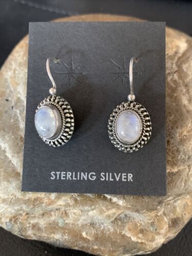 Navajo White Quartz Dangle Earrings | Sterling Silver | 1" | Authentic Native American Handmade | 13042