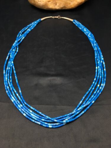 Navajo Lapis 5-Strand Sterling Silver Necklace | Heishi Bead | 19" | 3419