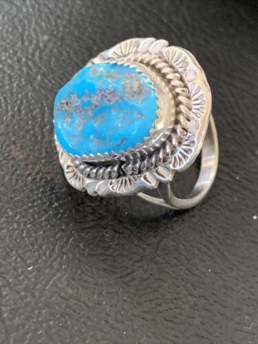 Southwestern Navajo Blue Kingman Turquoise Ring | Sterling Silver | Sz 7 | 12208