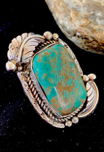 Native American Navajo Green Turquoise #8 Ring | Sterling Silver | Sz 10 | 147