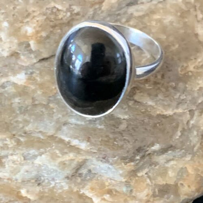 Navajo Black Onyx Ring | Sterling Silver | Sz 8.5 | Authentic Native American Handmade | 11587