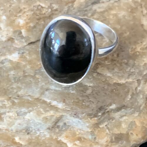 Navajo Black Onyx Ring | Sterling Silver | Sz 8.5 | Authentic Native American Handmade | 11587
