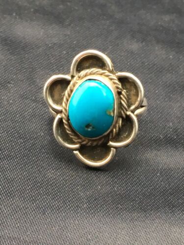 Southwestern Blue Turquoise Navajo Ring | Sterling Silver | Sz 6 | Authentic Native American Handmade | 4407