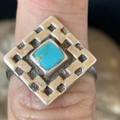 Navajo Blue Spiderweb Turquoise Inlay Ring | Sz 6.5 | Sterling Silver | Authentic Native American Handmade | 13172