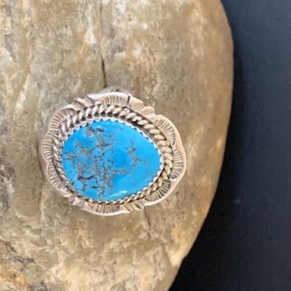 Navajo Blue Kingman Turquoise Ring | Sterling Silver | Sz 8 | Authentic Native American Handmade | 12213