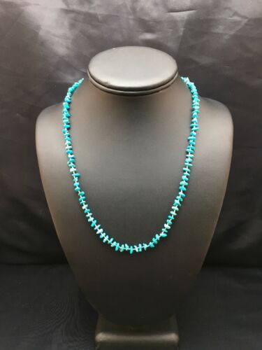Navajo Blue Nugget Turquoise Heishi Necklace | Sterling Silver | 19" | Authentic Native American Handmade | 8959