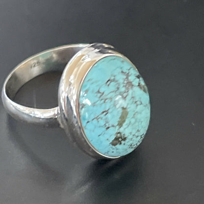 Navajo Spiderweb Blue Turquoise Ring | Sterling Silver | Sz 6.5 | Authentic Native American Handmade | 11443