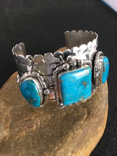 Native American Ithaca Peak Turquoise Men's Bracelet | Sterling Silver | 8816 - Masha USA