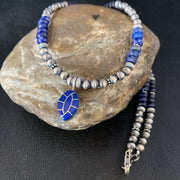 Navajo Blue Lapis Inlay Necklace Pendant | Sterling Silver | Authentic Native American Handmade | 13845