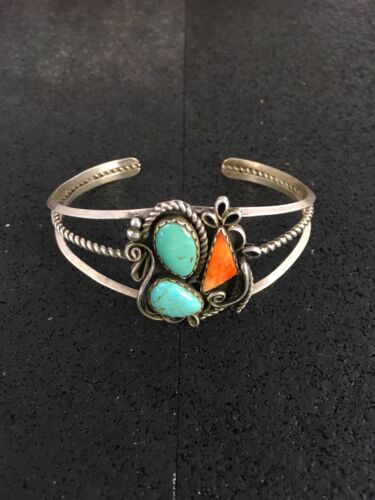 Navajo Spiny Oyster & Turquoise Bracelet | Sterling Silver | Authentic Native American Handmade | 8846
