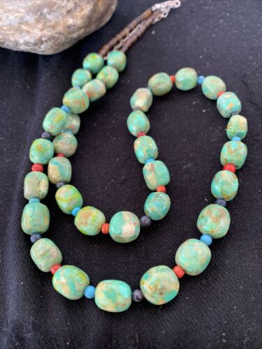 Navajo Blue Turquoise & Agate Necklace | Sterling Silver | 19" | Authentic Native American Handmade | 00819