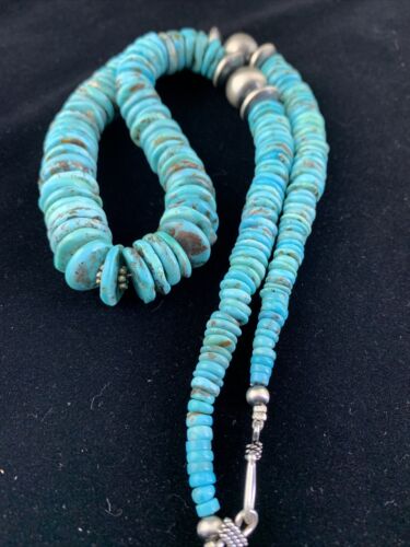 Navajo Graduated Turquoise Necklace | Sterling Silver | Authentic Native American | 18" | 1725
