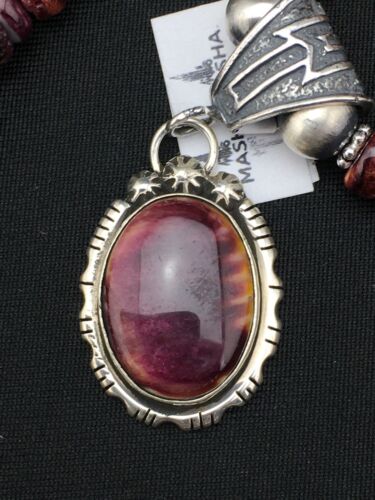 Navajo Purple Spiny Oyster Bead Necklace | Sterling Silver | Authentic Native American Handmade | 4583