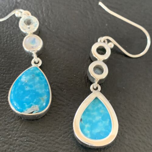 Navajo Blue Kingman Turquoise Earrings | Sterling Silver | Authentic Native American Handmade | 12033
