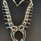 Navajo Kingman Turquoise Shadowbox Squash Blossom Necklace | Sterling Silver | Authentic Native American Handmade | 13108