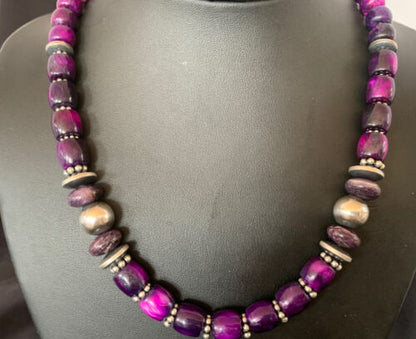 Southwestern Navajo Purple Sugilite Bead Necklace | Sterling Silver | Authentic Native American Handmade| 18" | 11910