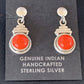 Native American Navajo Red Coral Dangle Earrings | Sterling Silver | 1" | 13113