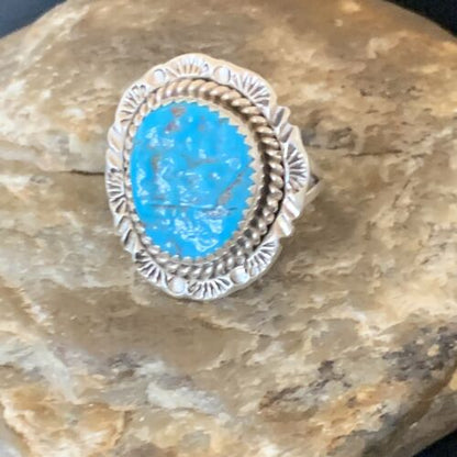 Southwestern Navajo Blue Kingman Turquoise Ring | Sterling Silver | Sz 8 | 12959