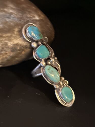 Navajo Blue Kingman Turquoise Multi-Stone Ring | Authentic Native American Sterling Silver | Sz 8 | 14495