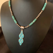 Authentic Native American Navajo Sterling Silver Pendant | Blue Turquoise & Opal Inlay Necklace | 11472