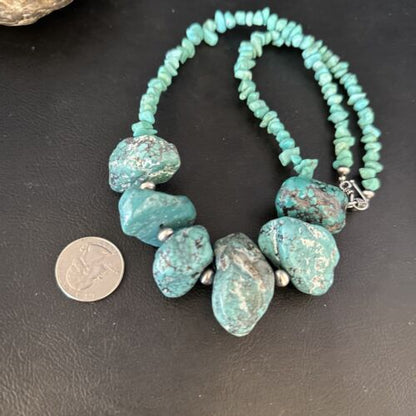 Navajo Chunky Blue Turquoise Necklace | Sterling Silver | Authentic Native American Handmade | 20" | 14413