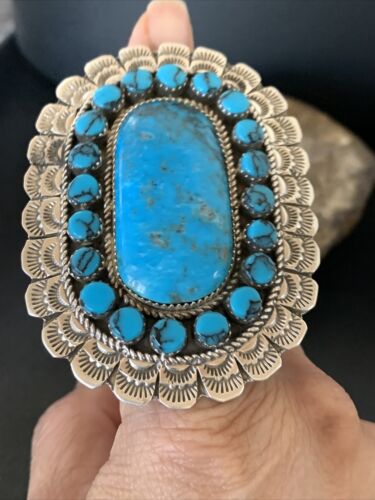 Navajo Blue Kingman Turquoise Cluster Ring | Authentic Native American Sterling Silver | Multi-Stone | Sz 9 | 12228 - Masha USA