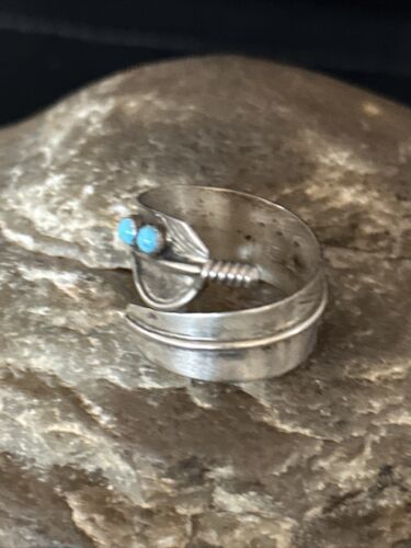 Navajo Blue Kingman Turquoise Feather Ring | Authentic Native American Sterling Silver | Multi-Stone | Sz 9 | 14793