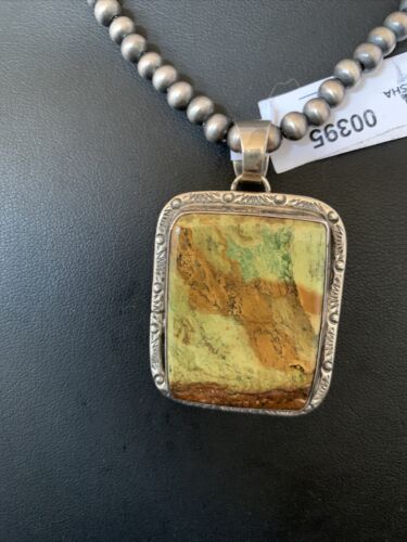 Navajo Pearls Necklace with Sterling Silver Green Gaspeite Beads Pendant | Authentic Native American Handmade | 395