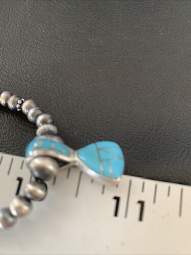 Navajo Pearl Necklace with Blue Turquoise Inlay Pendant | Sterling Silver | Authentic Native American Handmade | 12500