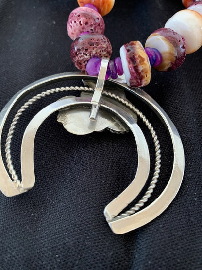 Navajo Purple Red Spiny Sugilite Necklace | Authentic Native American Sterling Silver | Naja Pendant | 00911