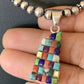 Navajo Multi-Color Blue Turquoise Pendant | Sterling Silver Pearls Necklace | Native American Handmade | 12617