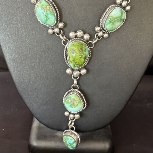 Navajo Sonoran Gold Turquoise Lariat Necklace | Sterling Silver | Native American Handmade | 14406