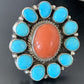 Navajo Blue Turquoise Coral Cluster Ring | Authentic Native American Sterling Silver | Multi-Stone | Sz 9.5 | 11507