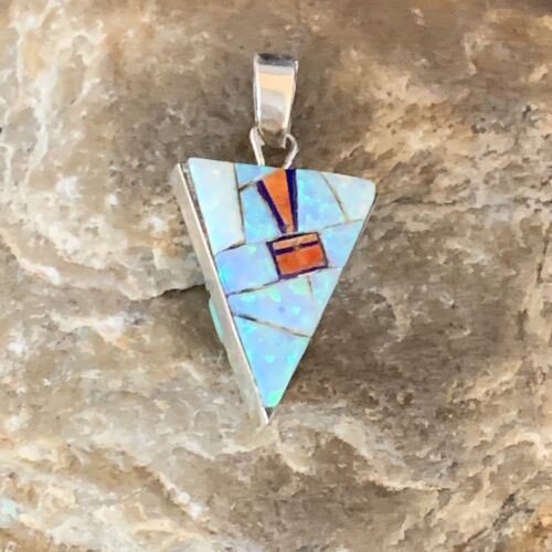 Navajo Turquoise Spiny Opal Multi-Color Inlay Pendant | Sterling Silver | Authentic Native American Handmade | 13723