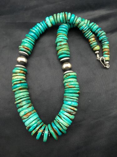 Southwestern Navajo Graduated Turquoise Sterling Silver Necklace | Authentic Native American | 18" | 4045