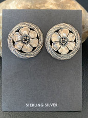 Old Pawn Southwestern Sterling Silver Stud Earrings | Diamond Cut | 1" | 12992