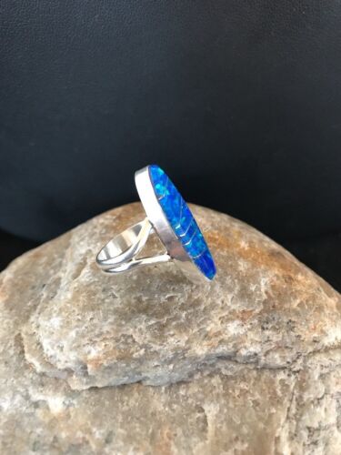 Native American Navajo Blue Opal Inlay Ring | Sterling Silver | Sz 4.5 | 8383