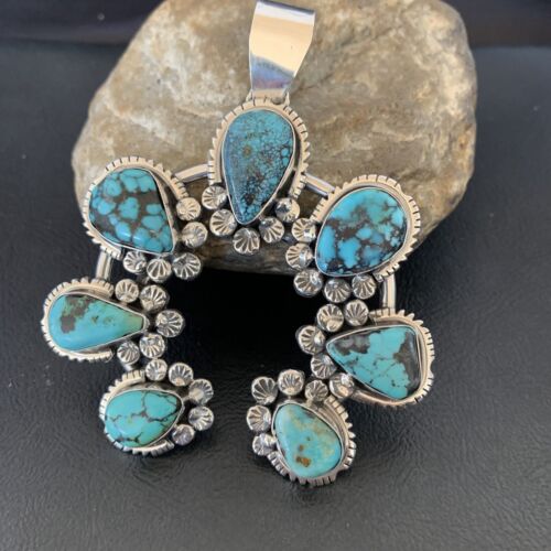 Navajo Spiderweb Turquoise Naja Pendant | Sterling Silver | Authentic Native American Handmade | 2225
