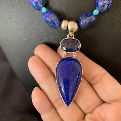 Men's Navajo Blue Lapis Topaz Turquoise Necklace Pendant | Sterling Silver | 20" | 10273