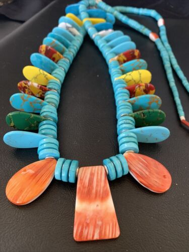 Native American Santo Domingo Spiny Turquoise Necklace | 40" | Sterling Silver | 12066 - Masha USA