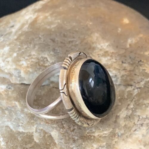 Navajo Black Onyx Ring | Sterling Silver | Sz 10 | Authentic Native American Handmade | 11953