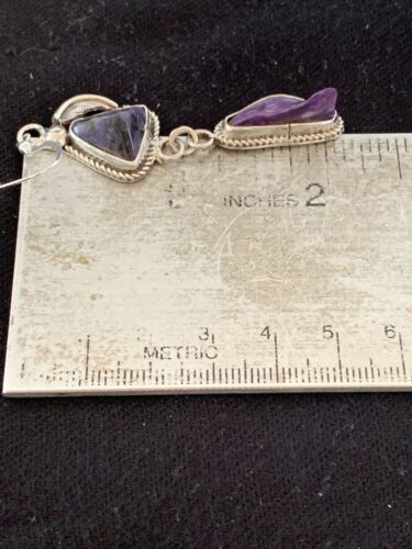 Navajo Purple Charoite Dangle Earrings | Sterling Silver | Authentic Native American Handmade | 01222