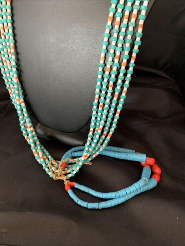 Native American Santo Domingo Spiny Blue Turquoise Shell Jacla Necklace | 5 Strand | 36" | 13188
