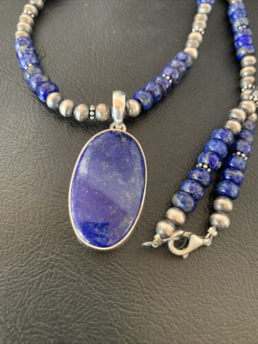 Native American Navajo Blue Lapis Pendant Necklace | Sterling Silver | 11915