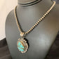 Men's Navajo Pearls Necklace | Sterling Silver | Blue #8 Turquoise Pendant | Authentic Native American Handmade | 10865