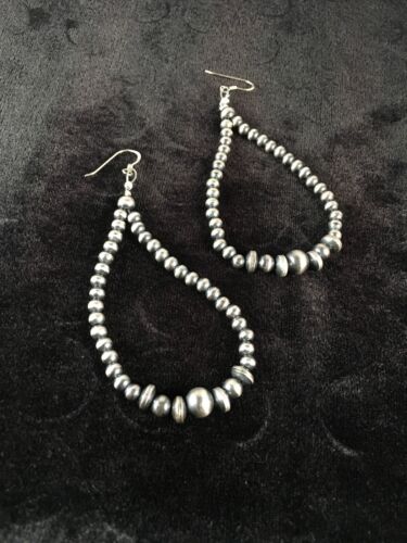 Navajo Pearls Sterling Silver Earrings | Handmade Native American Jewelry | Southwestern | 10200