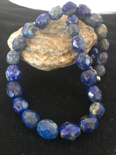 Navajo Chunky Faceted Denim Lapis Beads Necklace | Sterling Silver | Authentic Native American Handmade | 21" | 13973