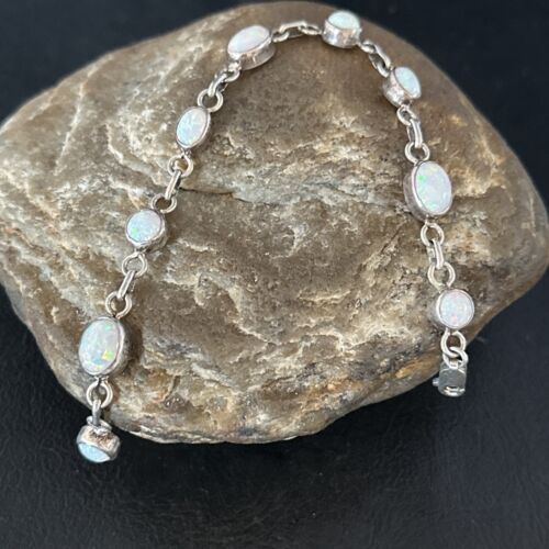 Native American Navajo White Opal Link Bracelet | Sterling Silver | Authentic Handmade | 14648